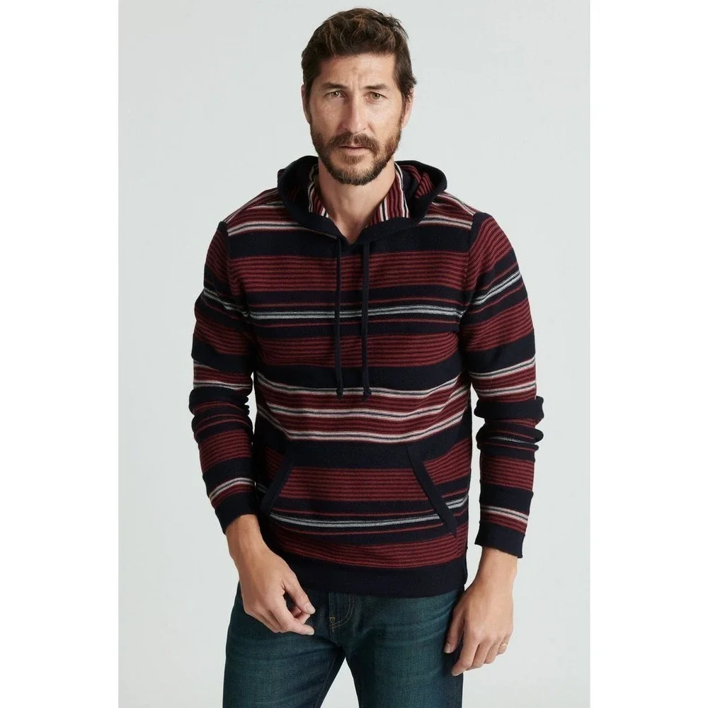 Lucky Brand Sampson Sweater Striped Hooded 100% Cotton‎ Pullover Sweatshirt Sz L
